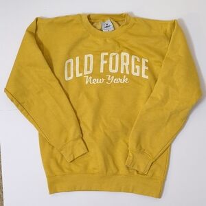 Old Forge New York Mustard Yellow Crew Neck Pullover Sweatshirt Sweater Small
